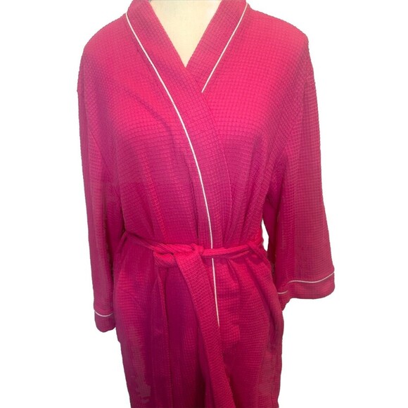 Jones New York Women's PINK W/ White Trim Waffle Knit Polyester Robe SZ L/XL - Picture 2 of 8